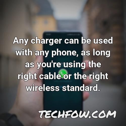 any charger can be used with any phone as long as you re using the right cable or the right wireless standard