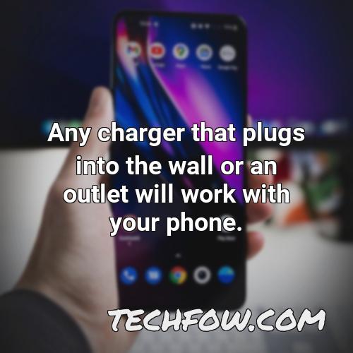 any charger that plugs into the wall or an outlet will work with your phone
