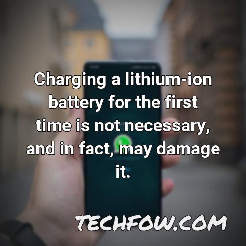 charging a lithium ion battery for the first time is not necessary and in fact may damage it