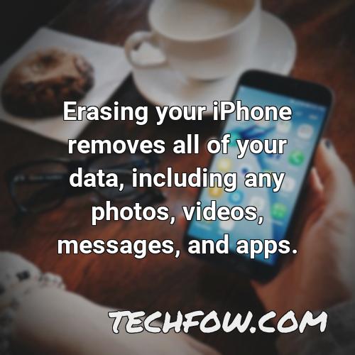 erasing your iphone removes all of your data including any photos videos messages and apps