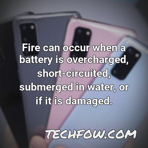 fire can occur when a battery is overcharged short circuited submerged in water or if it is damaged