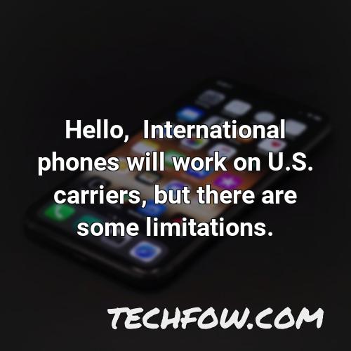 hello international phones will work on u s carriers but there are some limitations
