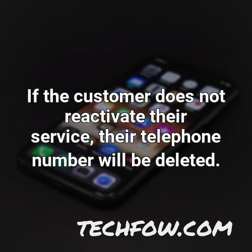 if the customer does not reactivate their service their telephone number will be deleted