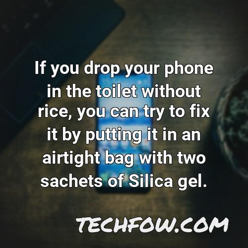 if you drop your phone in the toilet without rice you can try to fix it by putting it in an airtight bag with two sachets of silica gel