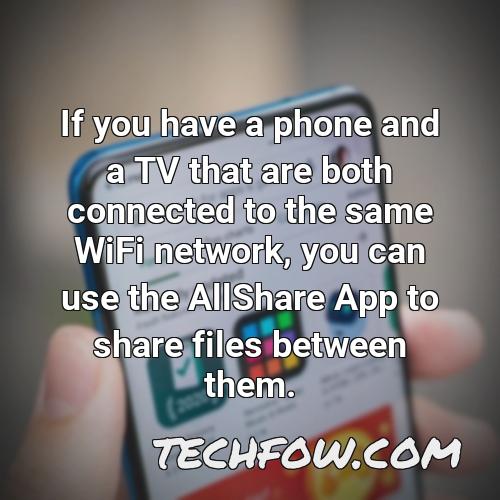 if you have a phone and a tv that are both connected to the same wifi network you can use the allshare app to share files between them