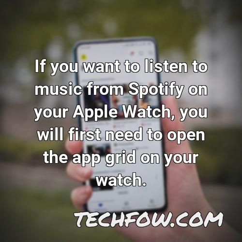 if you want to listen to music from spotify on your apple watch you will first need to open the app grid on your watch