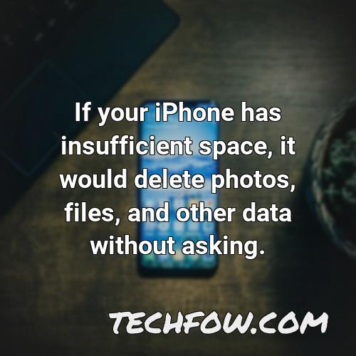 if your iphone has insufficient space it would delete photos files and other data without asking