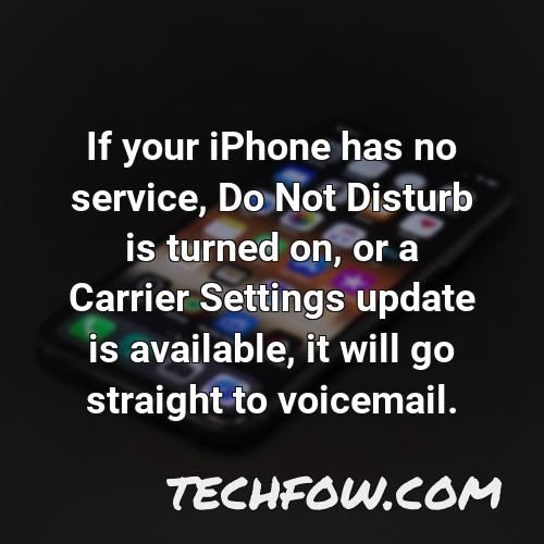 if your iphone has no service do not disturb is turned on or a carrier settings update is available it will go straight to voicemail