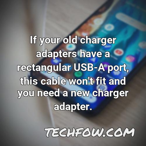 if your old charger adapters have a rectangular usb a port this cable won t fit and you need a new charger adapter