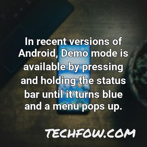 in recent versions of android demo mode is available by pressing and holding the status bar until it turns blue and a menu pops up