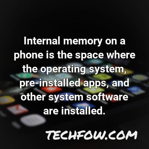 internal memory on a phone is the space where the operating system pre installed apps and other system software are installed
