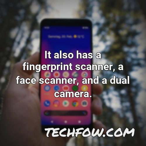 it also has a fingerprint scanner a face scanner and a dual camera