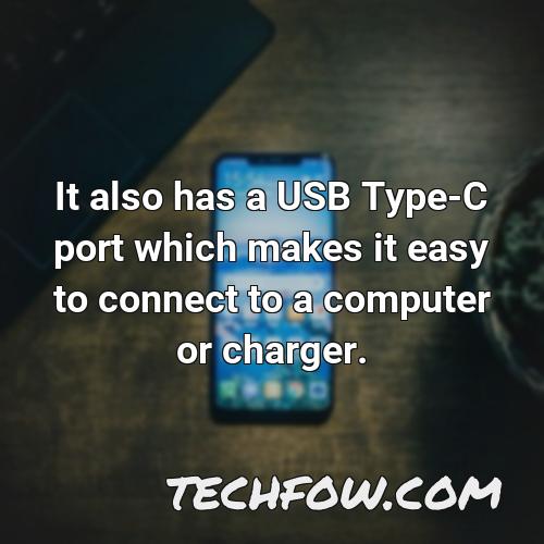 it also has a usb type c port which makes it easy to connect to a computer or charger