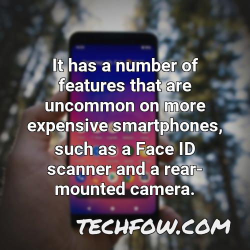 it has a number of features that are uncommon on more expensive smartphones such as a face id scanner and a rear mounted camera