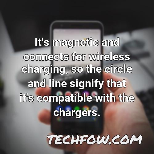 it s magnetic and connects for wireless charging so the circle and line signify that it s compatible with the chargers
