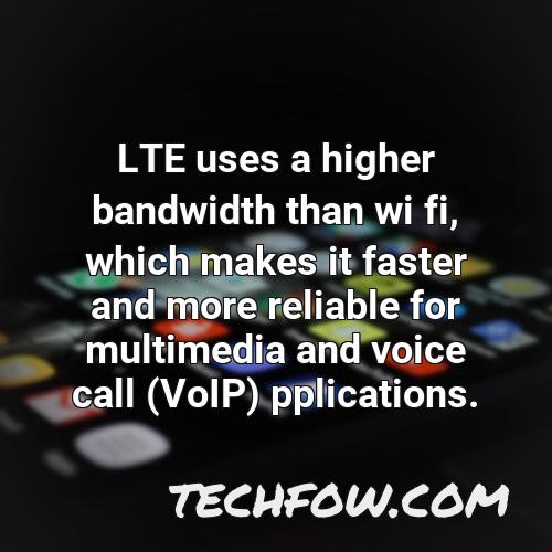 lte uses a higher bandwidth than wi fi which makes it faster and more reliable for multimedia and voice call voip pplications