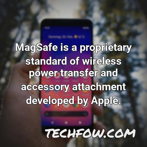 magsafe is a proprietary standard of wireless power transfer and accessory attachment developed by apple