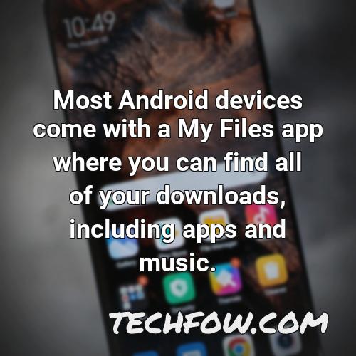 most android devices come with a my files app where you can find all of your downloads including apps and music
