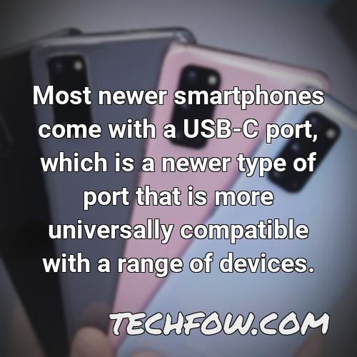 most newer smartphones come with a usb c port which is a newer type of port that is more universally compatible with a range of devices