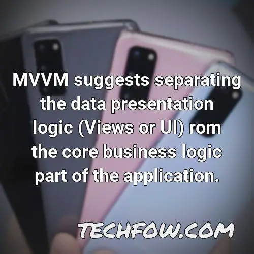 mvvm suggests separating the data presentation logic views or ui rom the core business logic part of the application