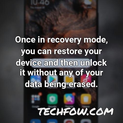 once in recovery mode you can restore your device and then unlock it without any of your data being erased