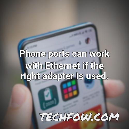phone ports can work with ethernet if the right adapter is used