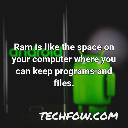 ram is like the space on your computer where you can keep programs and files