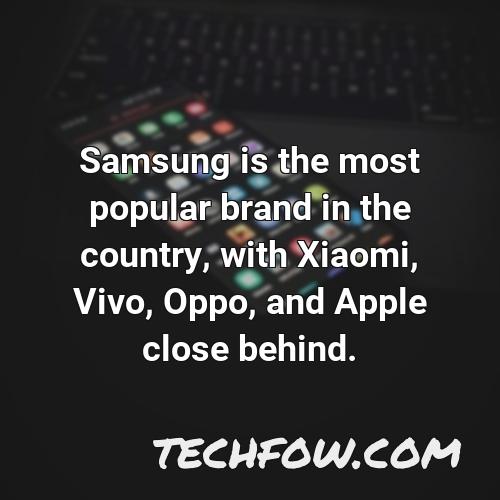 samsung is the most popular brand in the country with xiaomi vivo oppo and apple close behind