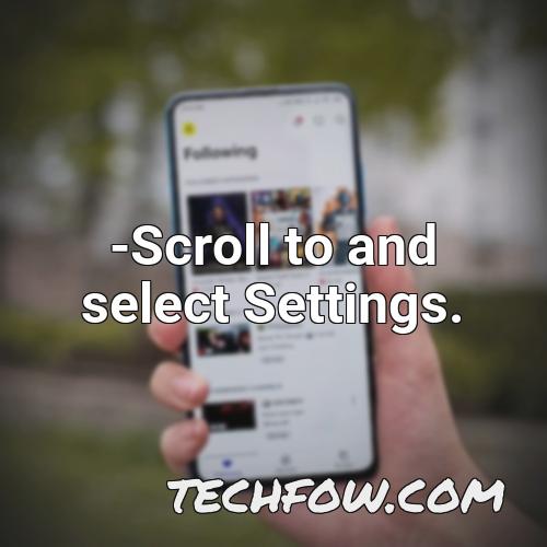 scroll to and select settings