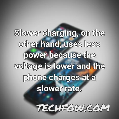 slower charging on the other hand uses less power because the voltage is lower and the phone charges at a slower rate