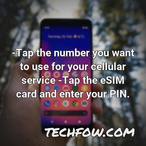 tap the number you want to use for your cellular service tap the esim card and enter your pin