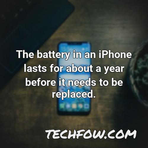 the battery in an iphone lasts for about a year before it needs to be replaced