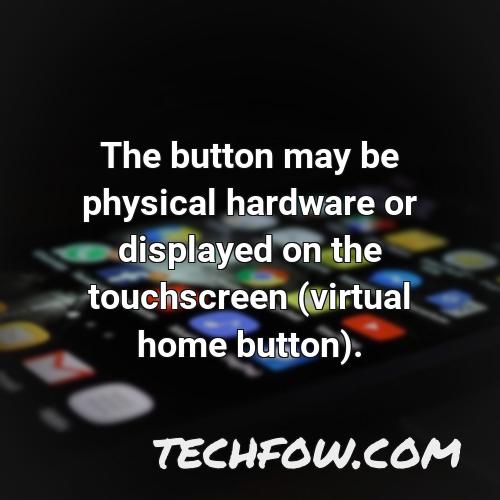the button may be physical hardware or displayed on the touchscreen virtual home button