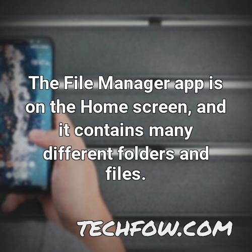 the file manager app is on the home screen and it contains many different folders and files