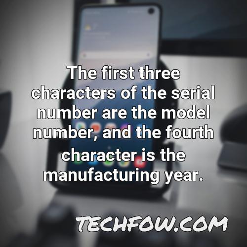 the first three characters of the serial number are the model number and the fourth character is the manufacturing year