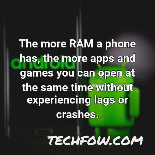the more ram a phone has the more apps and games you can open at the same time without experiencing lags or crashes