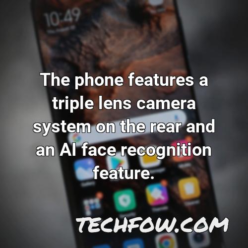 the phone features a triple lens camera system on the rear and an ai face recognition feature