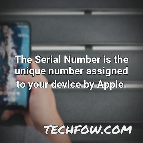 the serial number is the unique number assigned to your device by apple