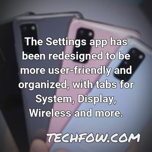 the settings app has been redesigned to be more user friendly and organized with tabs for system display wireless and more