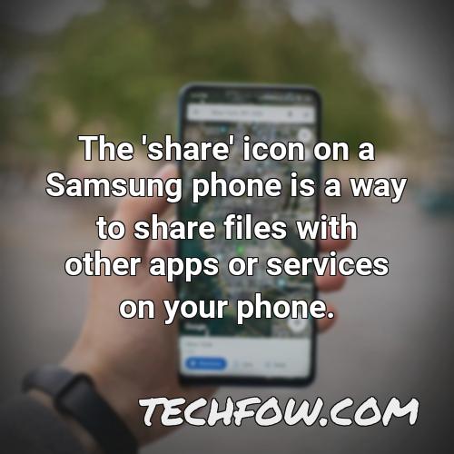 the share icon on a samsung phone is a way to share files with other apps or services on your phone