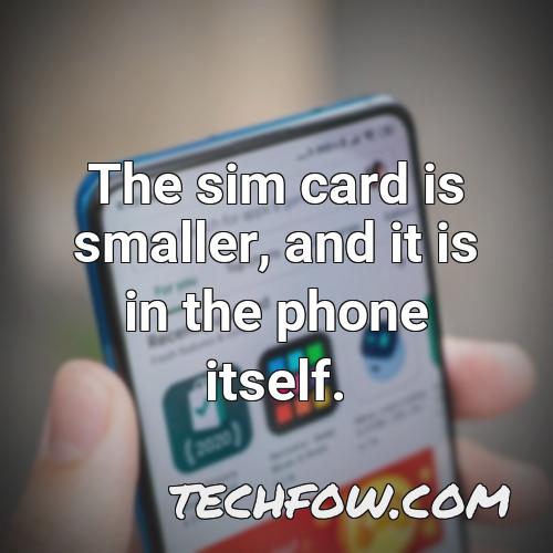 the sim card is smaller and it is in the phone itself