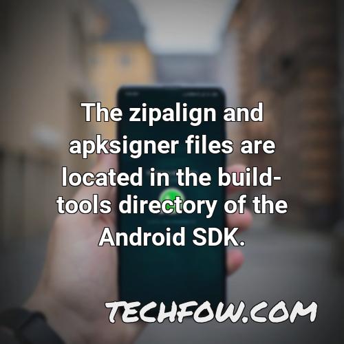 the zipalign and apksigner files are located in the build tools directory of the android sdk