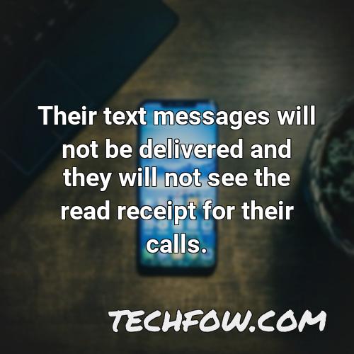 their text messages will not be delivered and they will not see the read receipt for their calls