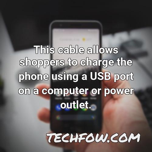 this cable allows shoppers to charge the phone using a usb port on a computer or power outlet