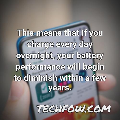 this means that if you charge every day overnight your battery performance will begin to diminish within a few years