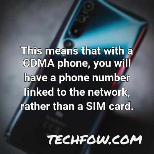 this means that with a cdma phone you will have a phone number linked to the network rather than a sim card