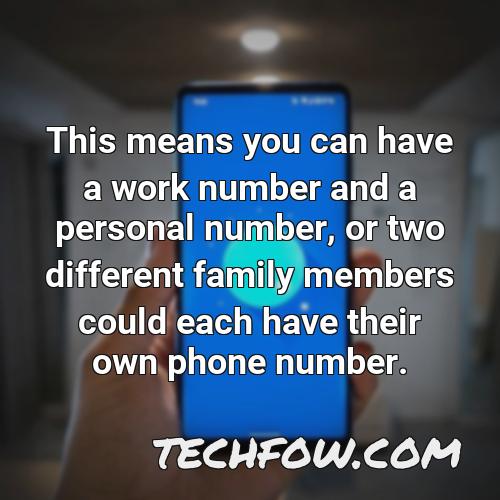 this means you can have a work number and a personal number or two different family members could each have their own phone number
