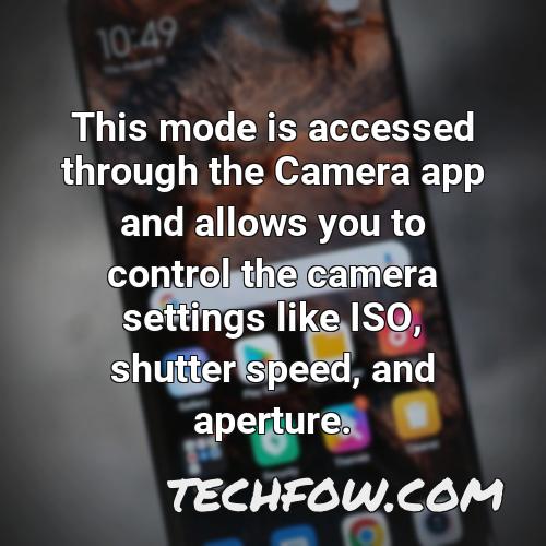 this mode is accessed through the camera app and allows you to control the camera settings like iso shutter speed and aperture