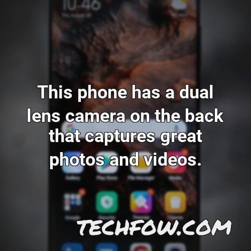 this phone has a dual lens camera on the back that captures great photos and videos