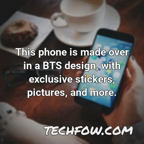 this phone is made over in a bts design with exclusive stickers pictures and more